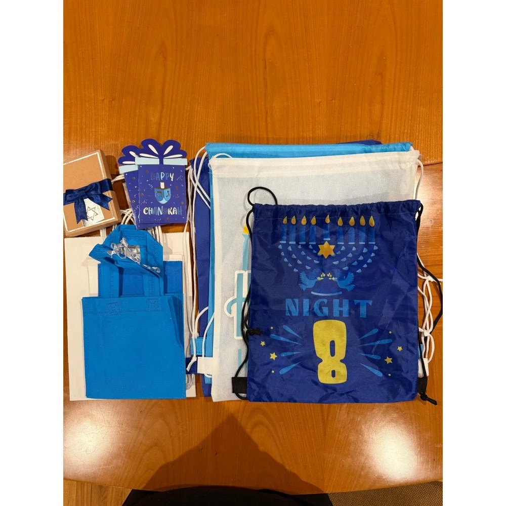 Happy Hanukkah Party Favor Bags Gift‎ Set - Dreidel, Cards, Totes